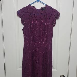 Purple Lace Cap-Sleeve Midi Dress